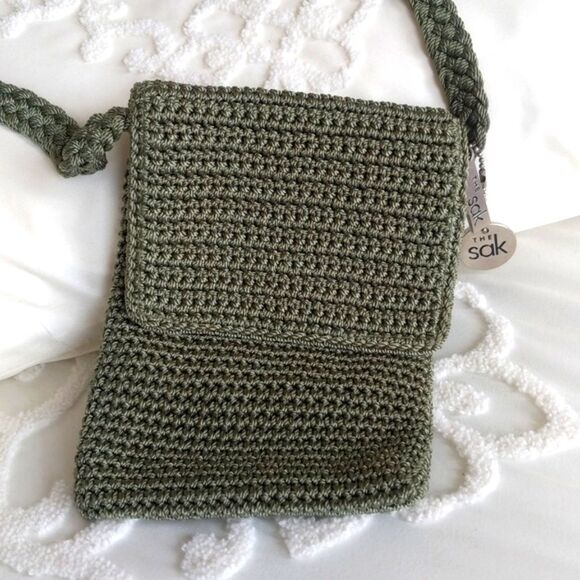 The Sak crocheted Sage Green Crossbody Mini Bag - Picture 2 of 14